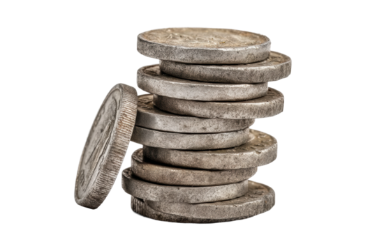 PNG Stack of ancient silver coins against black background