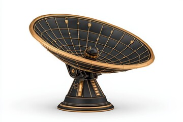 Black and Gold Satellite Dish 3D Render Futuristic Communication Technology