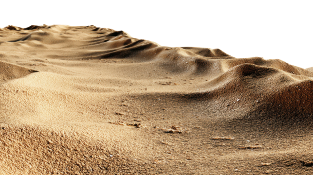 Sand dunes covering the barren landscape with transparent background