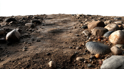 Rocky path stretching into white background with transparent background