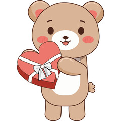 Teddy bear holding heart shape gift box