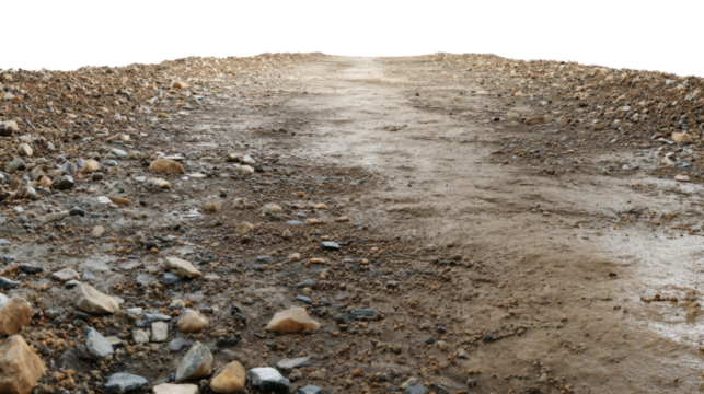 Rocky dirt road disappearing into the transparent background