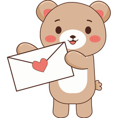 Cute bear holding love letter