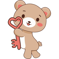 Cute bear holding a heart-shaped key
