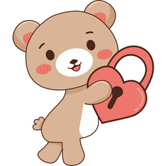 Cute bear holding heart padlock