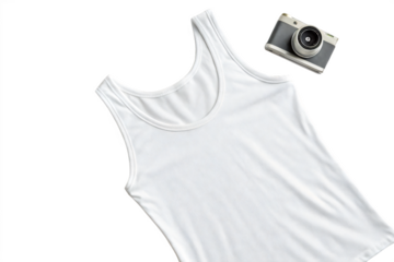 White tank top with a toy camera isolated on transparent background