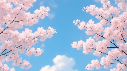 Fluffy Cherry Blossom Background with Blue Sky