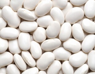 Fototapeta premium Close-up view of heaps of white beans: texture, nutrition, and cooking ingredient