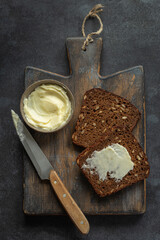 homemade dark rye bread with sunflower seeds