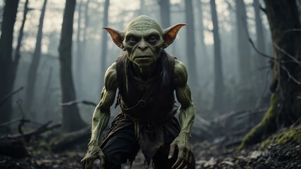 Obraz premium Scary Goblin creatures on spooky environment background, cinematic view