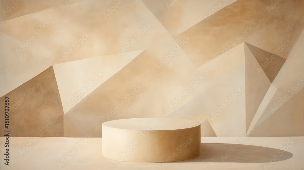 Poster beige geometric abstract background with round platform, perfect for product showcase and minimalist