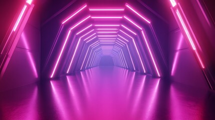 Neon tunnel, vibrant colours, futuristic