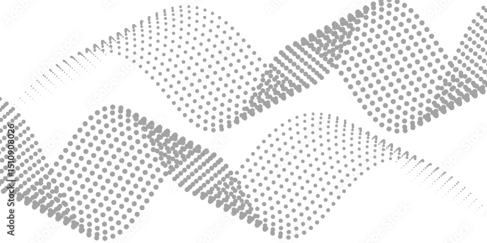 Poster flowing dots particles wave pattern halftone gradient curve shape isolated on white background.