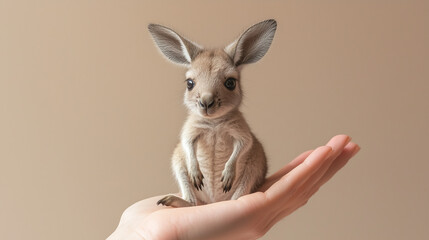 A baby kangaroo in the palm of a hand
