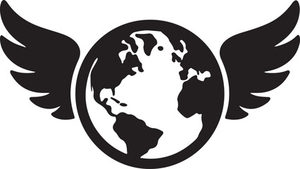 Silhouette of Earth with wings, symbolizing global freedom, environmental protection, peace, and eco-friendly movement in vector format.