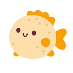 Smiling pufferfish with round body and orange fins, perfect for marine-themed kids’ designs and educational materials