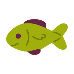 Green fish with purple fin and friendly smile, ideal for ocean-themed educational materials and children’s sea life content