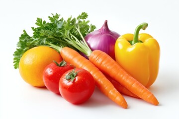 Fresh vegetables on white background	
