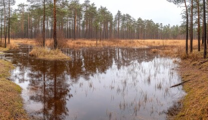 Fototapeta premium Reflections of nature wetland forest scenic view tranquil environment