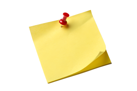 Sticky note pinned office memo reminder isolated on transparent background