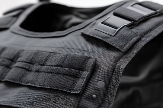 Black bullet proof vest in white background.
