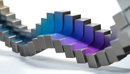 Abstract sculpture of plump metallic cubes stacked in a wave pattern, matte surfaces with subtle reflections