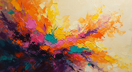 Vibrant abstract painting with bold colors and textured brushstrokes.