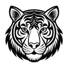 Fototapeta premium Striking Black and White Tiger Head Design with Intricate Tribal Pattern