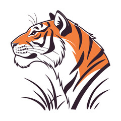 Stylized Tiger Head Profile with Grass Illustration on a White Background
