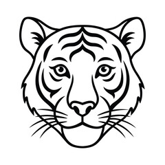 Obraz premium Tiger Head Vector Illustration Black and White Line Art Design