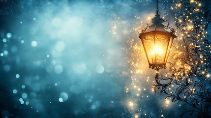 Obraz premium Winter street lamp with glowing light