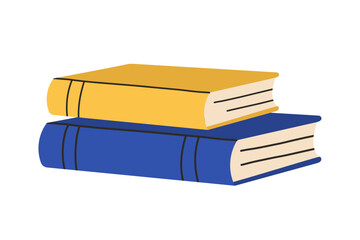 Stack of colorful school books in flat cartoon style. Educational vector illustration of hardcover textbooks with visible pages, perfect for back to school designs, student materials, online learning.