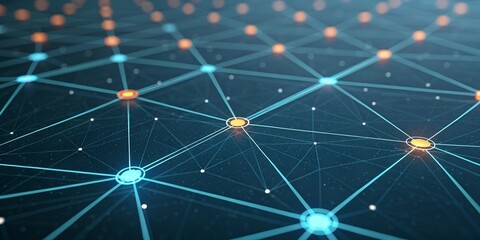 Abstract network connection system with glowing nodes and lines on dark background