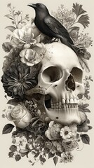 Fototapeta premium Dark Botanical Skull