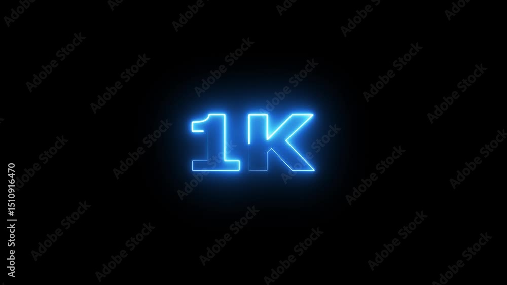 Poster 1k electric lighting text with animation on black background, 1k subscribers thank you text font wit