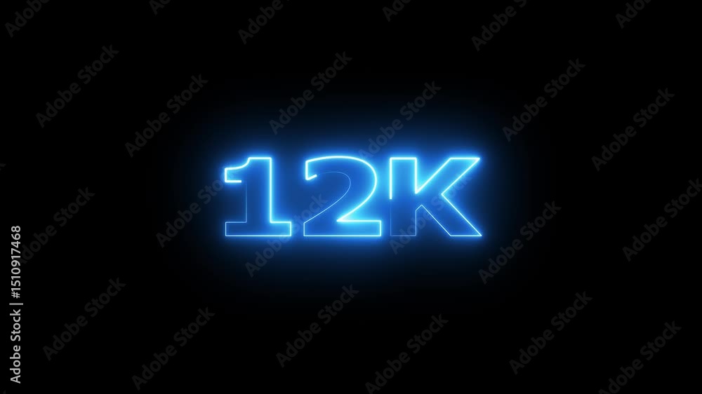 Poster 12k electric lighting text with animation on black background, 12k subscribers thank you text font w