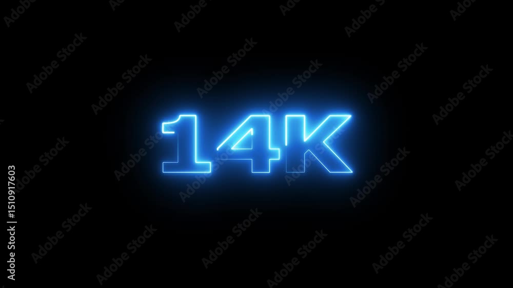 Poster 14k electric lighting text with animation on black background, 14k subscribers thank you text font w
