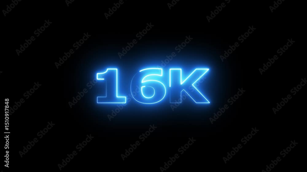 Poster 16k electric lighting text with animation on black background, 16k subscribers thank you text font w