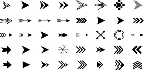 Black vector arrows collection. Arrow. Cursor. Arrow vector icon. Modern simple arrows. Collection different Arrows on flat style for web design or interface. Direction symbols - vector illustration