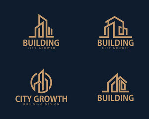 building logo creative design concept line art set city apartment