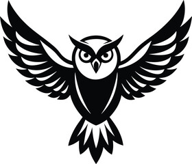 flying owl silhouette, spread wings, night bird
