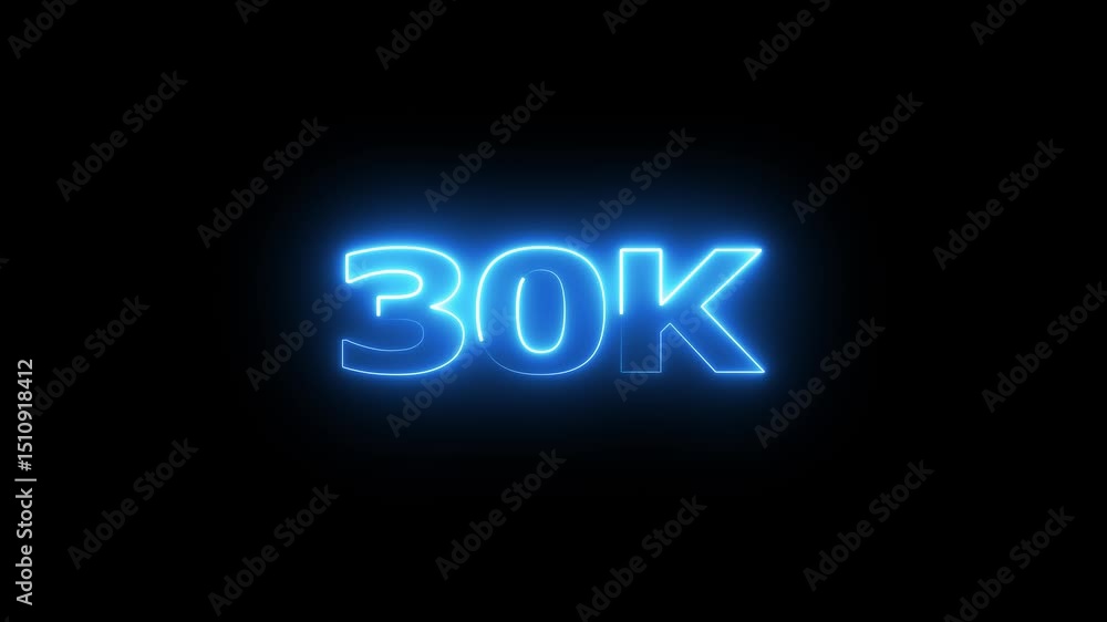 Poster 30k electric lighting text with animation on black background, 30k subscribers thank you text font w