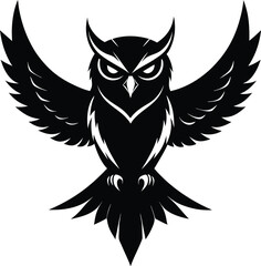 flying owl silhouette, spread wings, night bird
