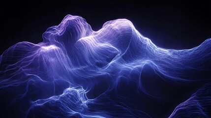 Abstract Landscape with Wavy Terrain and Glowing Purple Hues, Evoking a Sense of Depth and Mystery.
