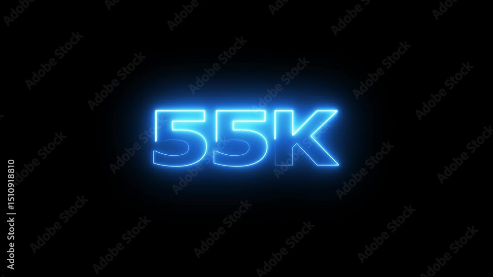 Poster 55k electric lighting text with animation on black background, 55k subscribers thank you text font w