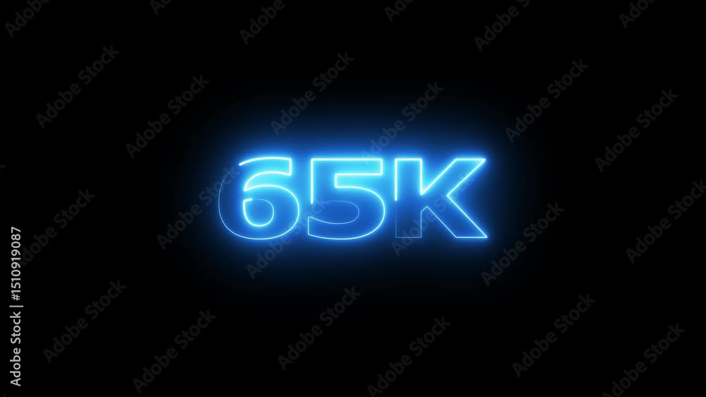 Poster 65k electric lighting text with animation on black background, 65k subscribers thank you text font w