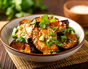 Roasted eggplant, garnished