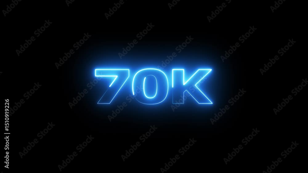 Poster 70k electric lighting text with animation on black background,70k subscribers thank you text font wi