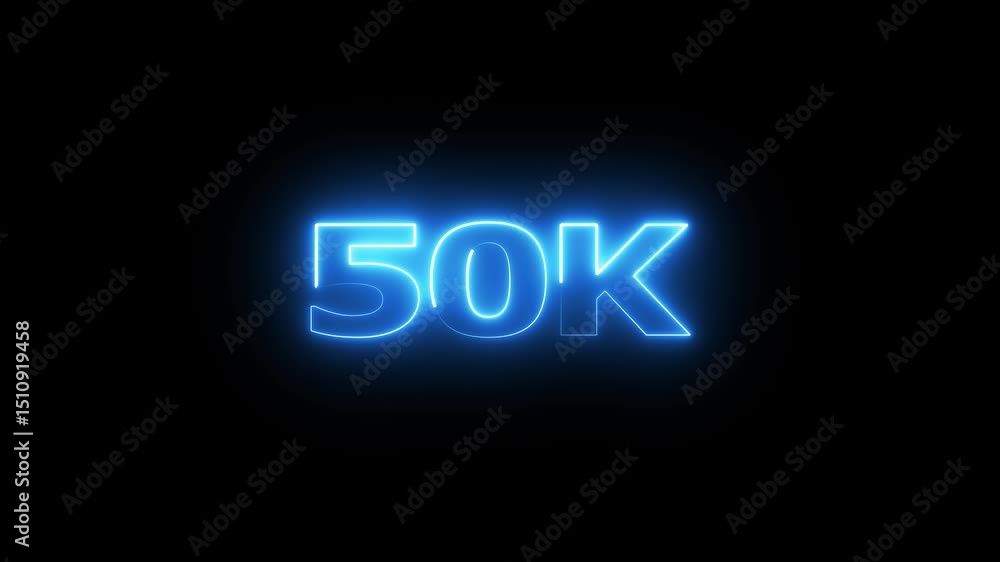 Poster 50k electric lighting text with animation on black background, 50k subscribers thank you text font w