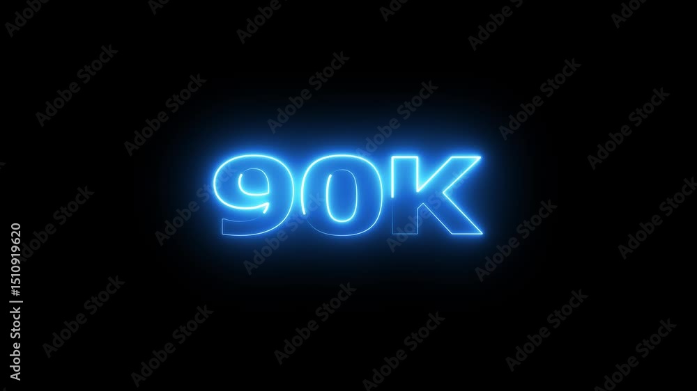 Poster 90k electric lighting text with animation on black background, 90k subscribers thank you text font w